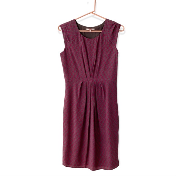 Moncollet 100% Silk Gray Sheath Dress with Pink Pattern Women's Size 2 - Picture 1 of 13